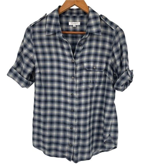 Equipment Femme Plaid Button Down Adjustable Button Sleeve - Picture 1 of 7